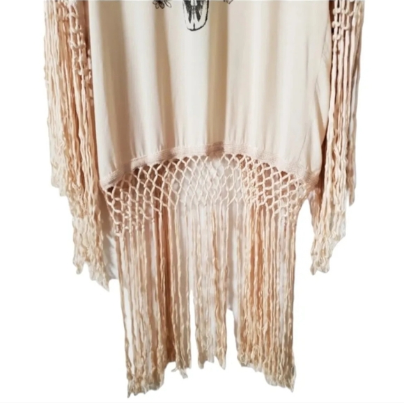 Vintage Spell Designs RARE Neutral Fringe Graphic Bohemian Kimono Coverup OS - Picture 7 of 9